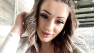 Hot, unknown woman flashes boobs in café