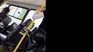 Leather blonde on the bus