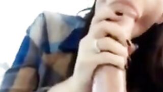 College girl deepthroats dildo outdoors