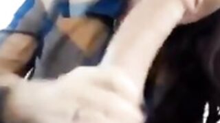 College girl deepthroats dildo outdoors