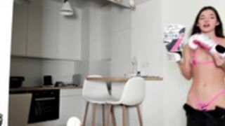 Sultry girl talks to us in Pink