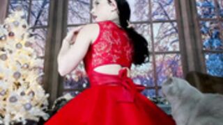 Adysweet spinning in red dress