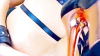 BDSM SLUT TAKES HUGE FUCK MACHINE DILDO