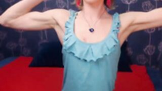 Skinny girl flex her biceps