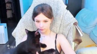 ketlinrous caresses her hairy twat & then her furry cat