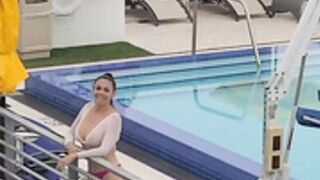 Exhibitionist Sheer top and flashing