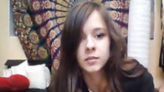 Beautiful European girl tries on revealing maid outfit