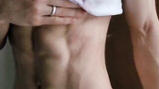 Thin girl with abs popping out