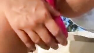 Blonde toying outside