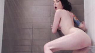 IvyRae shower mounted dildo fuck