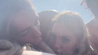 thedesperateone triple blowjob on public beach