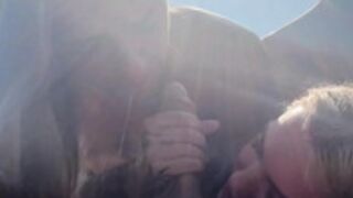 thedesperateone triple blowjob on public beach