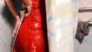 sex with ElikaGrey in silk nightrobe under the shower