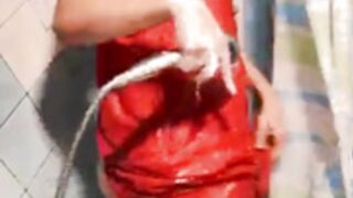 sex with ElikaGrey in silk nightrobe under the shower
