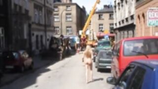 Blonde with glasses nude in working area