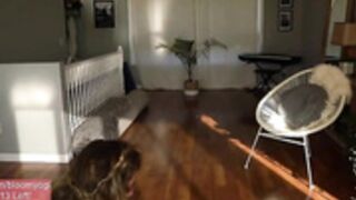 Bloomyogi - purple lingerie striptease, vibe cum