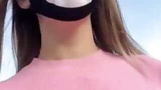 Viking Blonde squirts outside behind a building