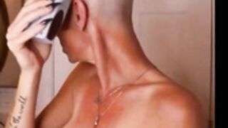 sexy nude mature lady shaves smooth bald