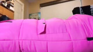 Yoga ball inflate in puffer till button puffer