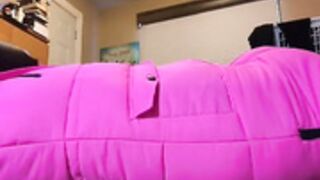 Yoga ball inflate in puffer till button puffer