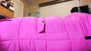 Yoga ball inflate in puffer till button puffer