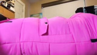 Yoga ball inflate in puffer till button puffer