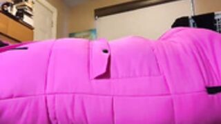 Yoga ball inflate in puffer till button puffer