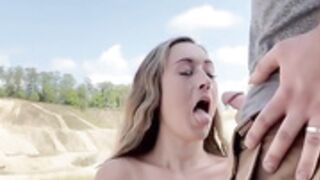 busty blonde loves to be cum on her face in public