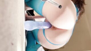 Belle Delphine in Blue Lingerie bounces on Purple Dildo