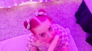 Cherry Fae, redhead daughter, Deepthroating for Daddy