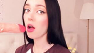 Evalanis sucks dildo better than a pro