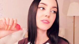 Evalanis sucks dildo better than a pro