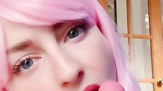 Adorable Amy sucks a dildo, relax & pretend its you