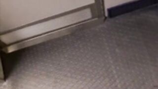 Dripping pussy juices on an airplane bathroom