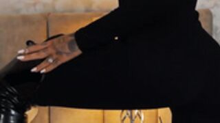 IvyEdhessa tease with latex boots and smokes cigarette