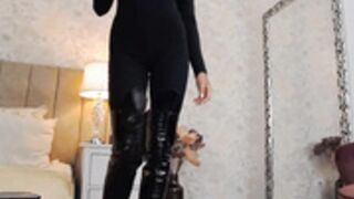 IvyEdhessa tease with latex boots and smokes cigarette