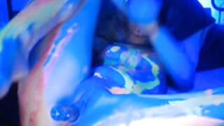 Audrey_ Glass Dildo + Hitachi Neon Painted Cumshow