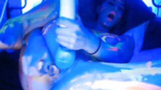 Audrey_ Glass Dildo + Hitachi Neon Painted Cumshow