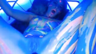Audrey_ Anal Dildo +Hitachi Neon Painted Cumshow on Bed