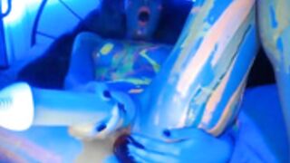 Audrey_ Anal Dildo +Hitachi Neon Painted Cumshow on Bed