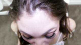 Naughty little Angel in White gives Sloppy Blowjob