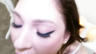 Naughty little Angel in White gives Sloppy Blowjob
