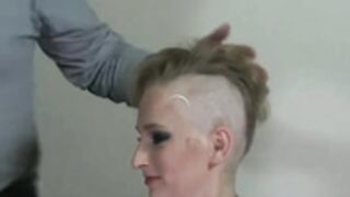 long haired blonde shaved completely bald