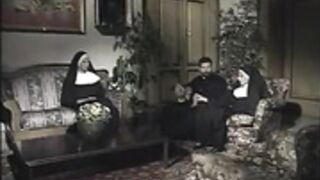 2 nuns play with priest