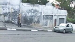 Retro blonde girl and kid bengala