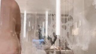 Maria Nagai soaping his body and getting into the bath