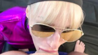 Saliva Bunny - blowjob wearing a hat and glasses