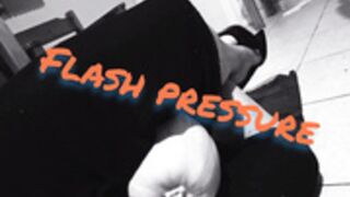 Woman crushes several fruits betwen her thighs