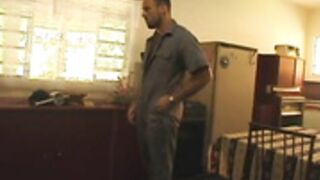 Tanned Brazilian brunette has anal sex with plumber