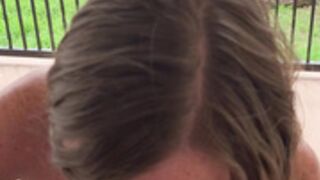 Freckled MILF Gives Outdoor Blowjob on the Patio